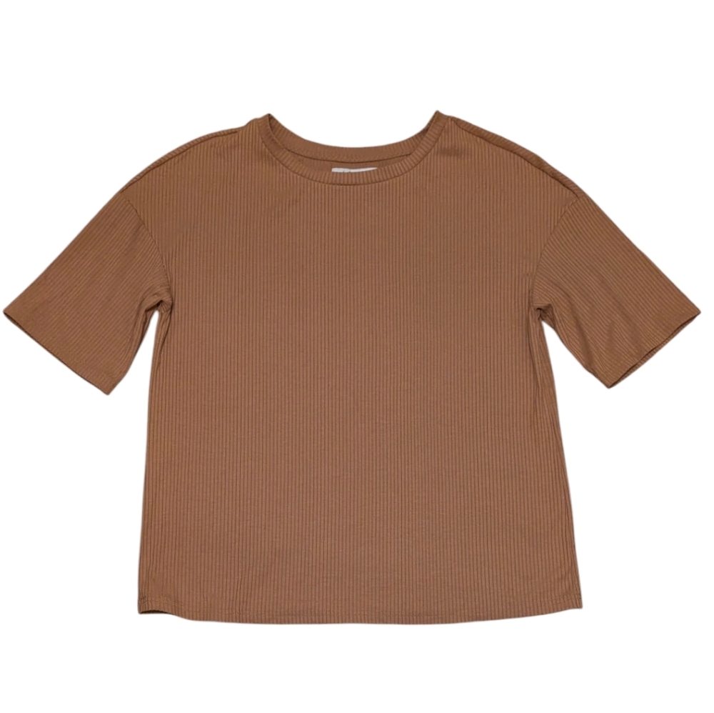 Petal & Pup Brown Ribbed Knit Top - Medium - Minimalist Chic Neutral Earthtones